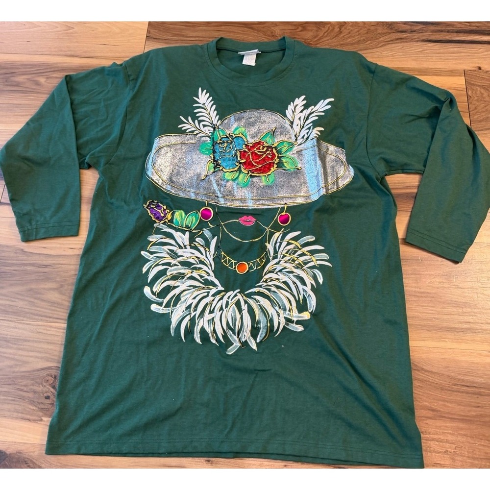 Vintage 80s 90s Wearable Art Shirt Hand Painted Graphic Shoulder Pads Statement